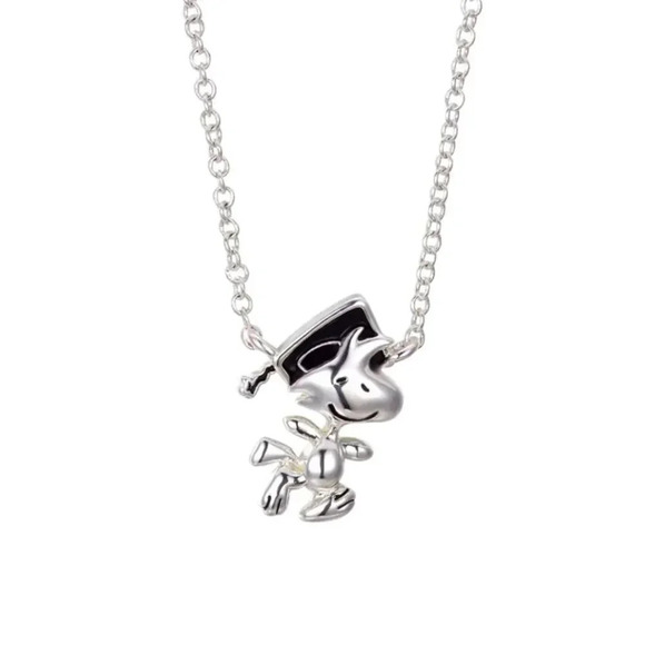 Snoopy Woodstock" Graduation Pendant Fine Silver Plated Necklace NWT - Picture 1 of 2